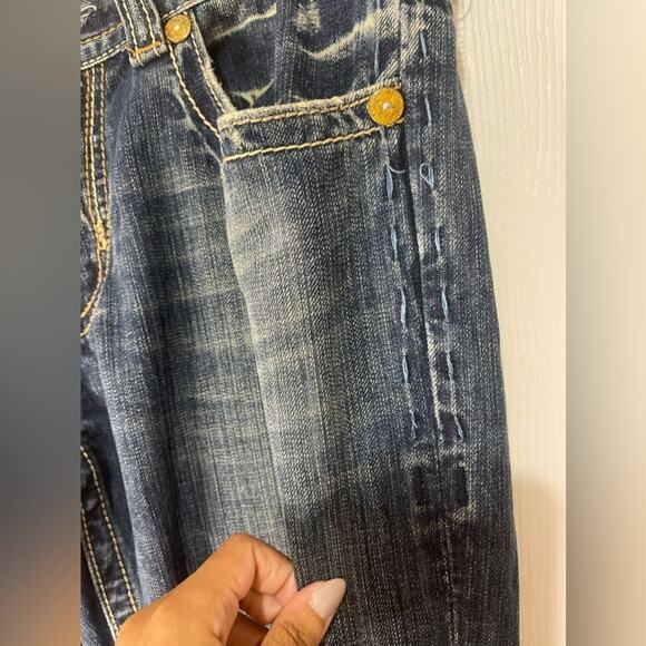 MEK Y2K Distressed Denim cream stitching Bootcut Men’s Jeans Mykonos 32 - Picture 5 of 8